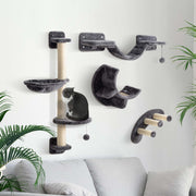Wall-Mounted Cat Tree Shelf Set with Scratching Post - Dark Grey-Cats-DECOROLALA