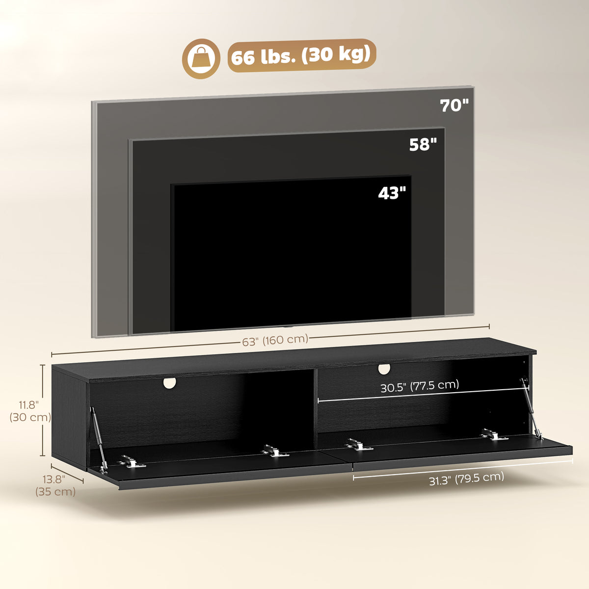 Wall Mounted Floating TV Stand - Black High Gloss 63"-Home Furnishings > Living Room Furniture > TV¬†Stands-DECOROLALA