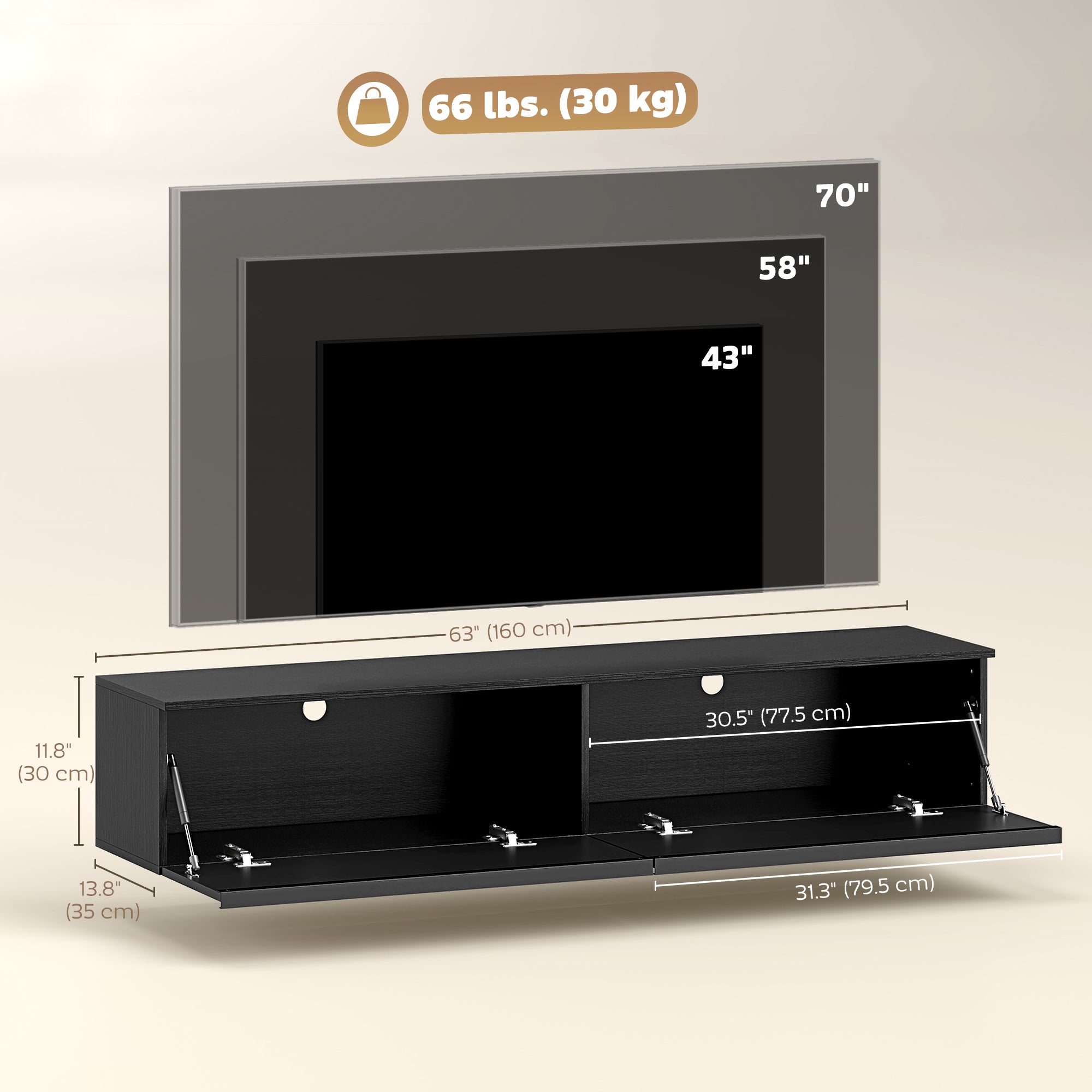 Wall Mounted Floating TV Stand - Black High Gloss 63"-Home Furnishings > Living Room Furniture > TV¬†Stands-DECOROLALA