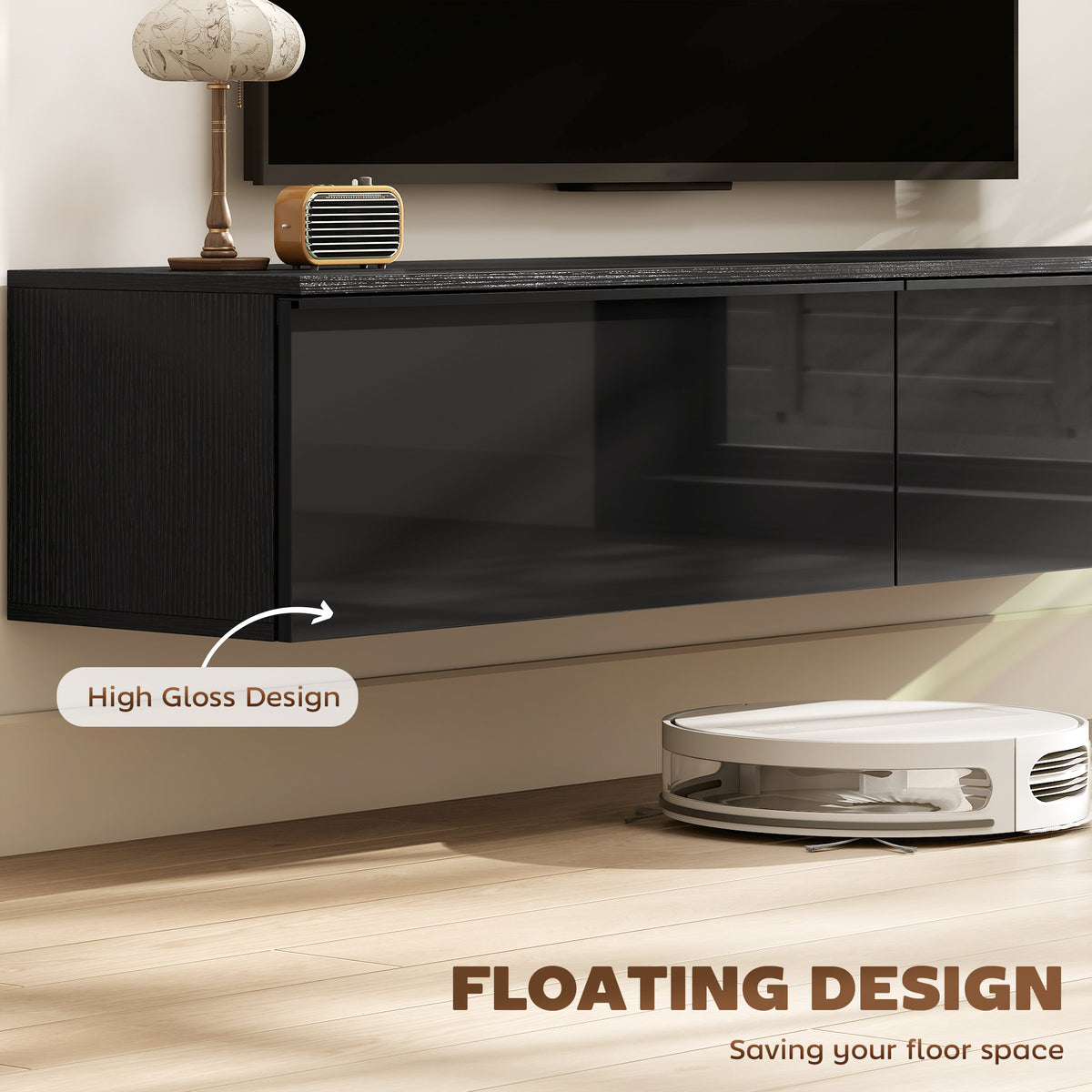 Wall Mounted Floating TV Stand - Black High Gloss 63"-Home Furnishings > Living Room Furniture > TV¬†Stands-DECOROLALA