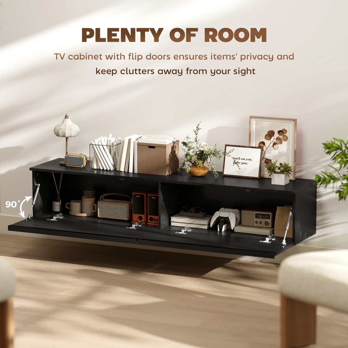Wall Mounted Floating TV Stand - Black High Gloss 63"-Home Furnishings > Living Room Furniture > TV¬†Stands-DECOROLALA