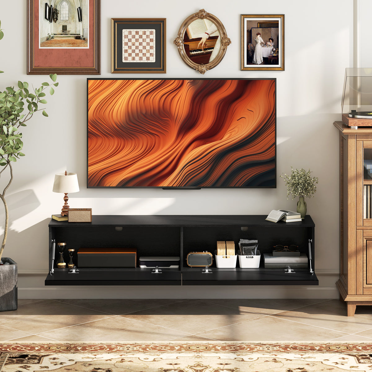 Wall Mounted Floating TV Stand - Black High Gloss 63"-Home Furnishings > Living Room Furniture > TV¬†Stands-DECOROLALA
