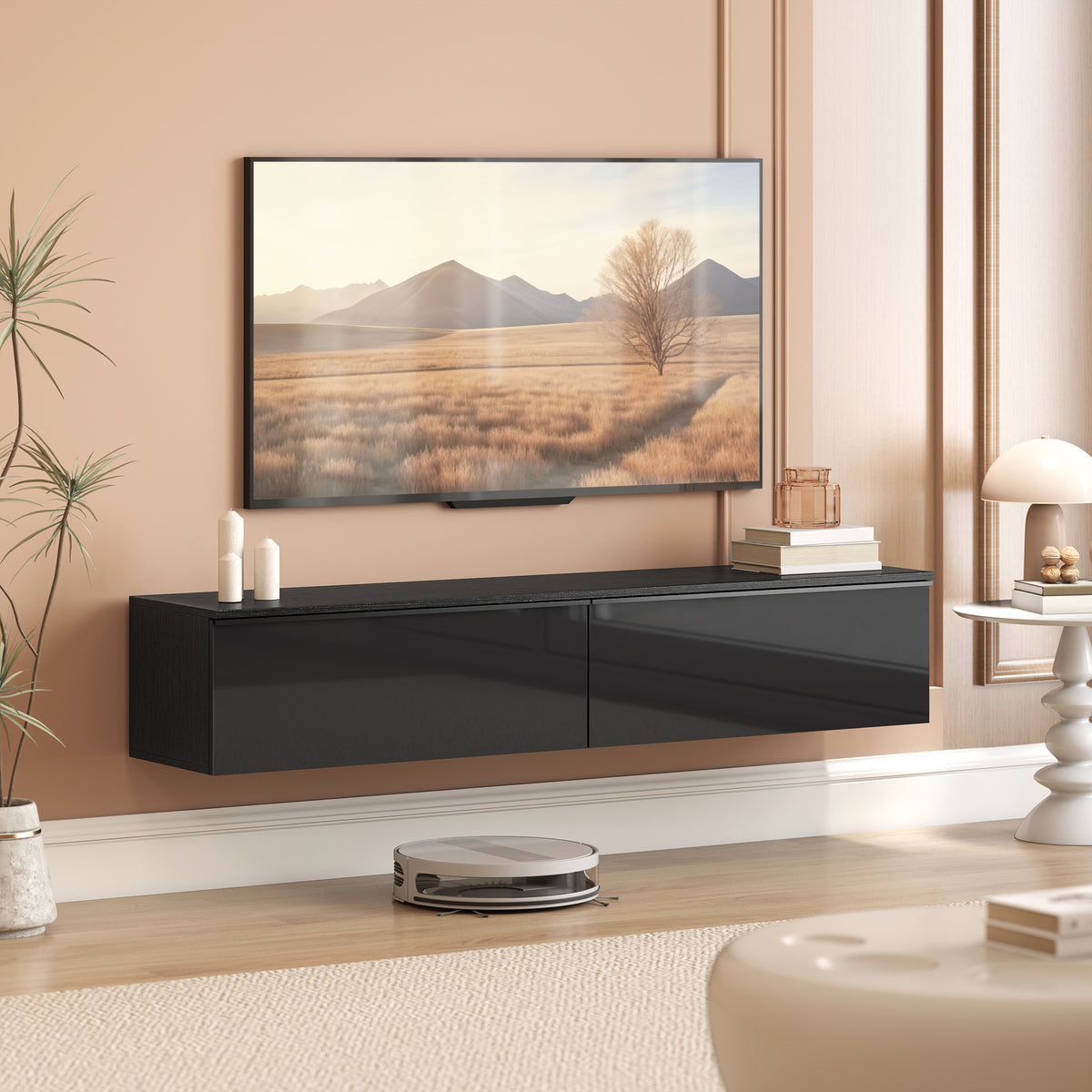 Wall Mounted Floating TV Stand - Black High Gloss 63"-Home Furnishings > Living Room Furniture > TV¬†Stands-DECOROLALA