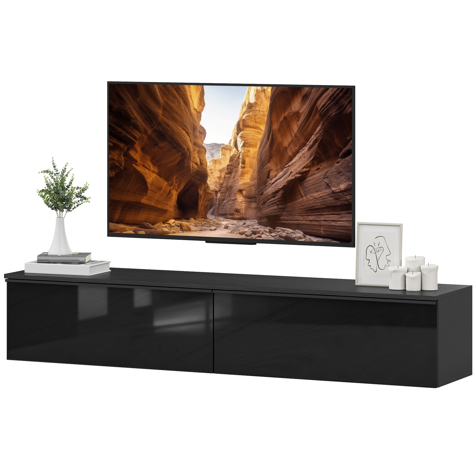 Wall Mounted Floating TV Stand - Black High Gloss 63"-Home Furnishings > Living Room Furniture > TV¬†Stands-DECOROLALA