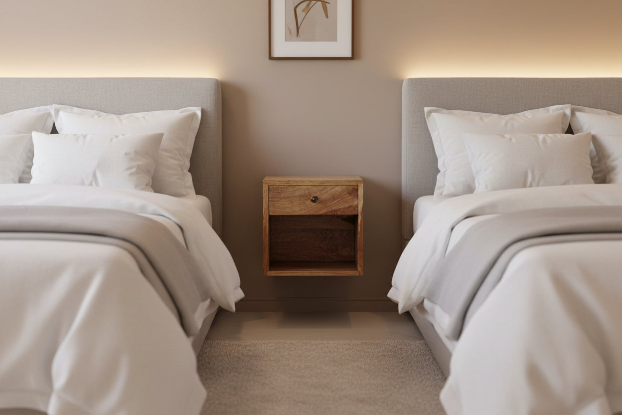 Wall Mounted Mini Classic Nightstand - Solid Mango Wood Oak-ish-Nightstand-DECOROLALA