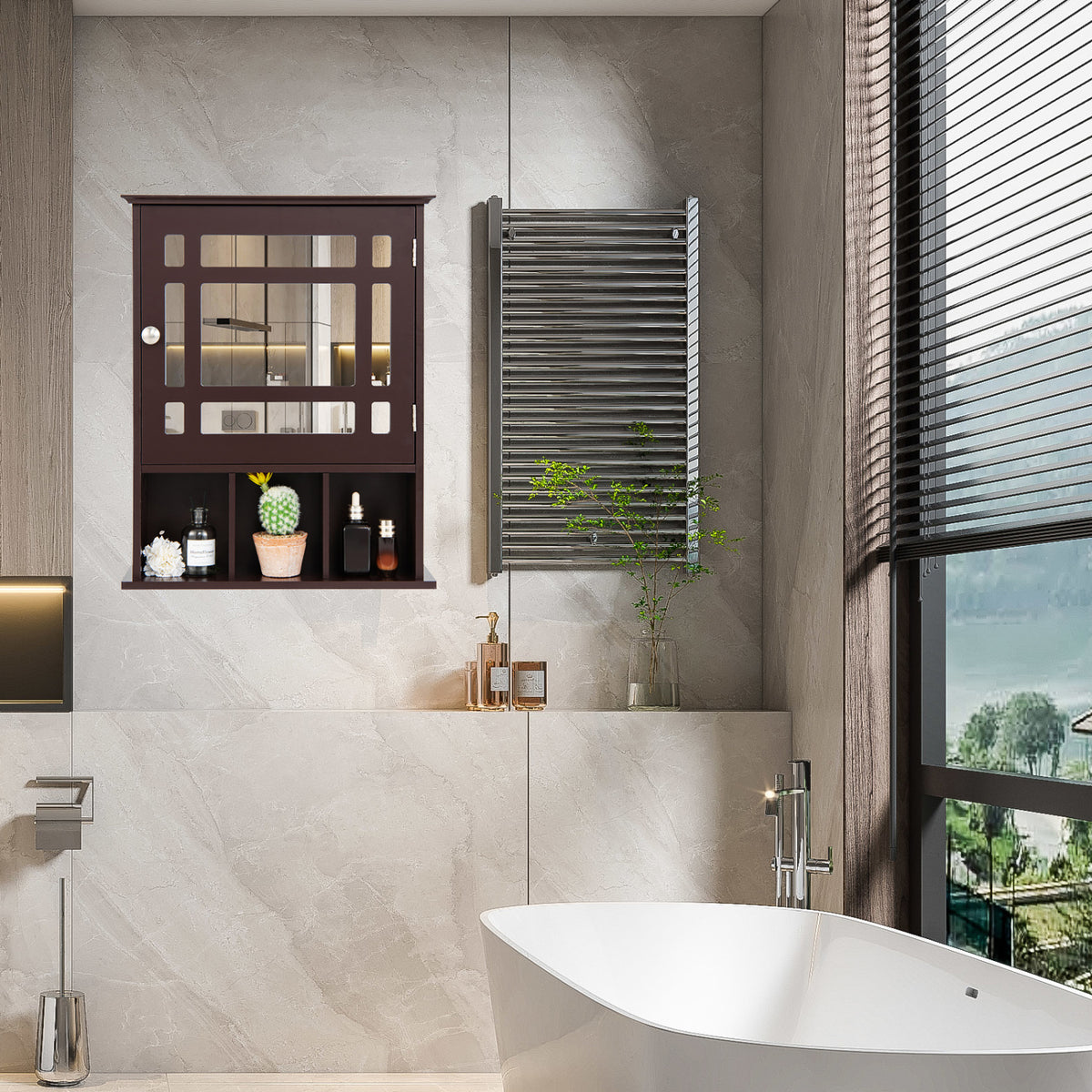 Wall Mounted Mirrored Bathroom Cabinet - Brown MDF 19" x 23.5"-Bathroom Wall Cabinets-DECOROLALA