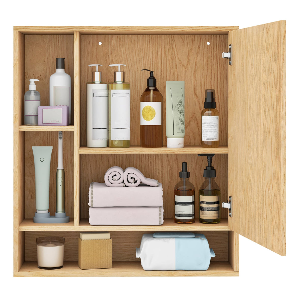 Wall Mounted Mirrored Bathroom Cabinet - Natural 21.5" x 24"-Wall Cabinets-DECOROLALA