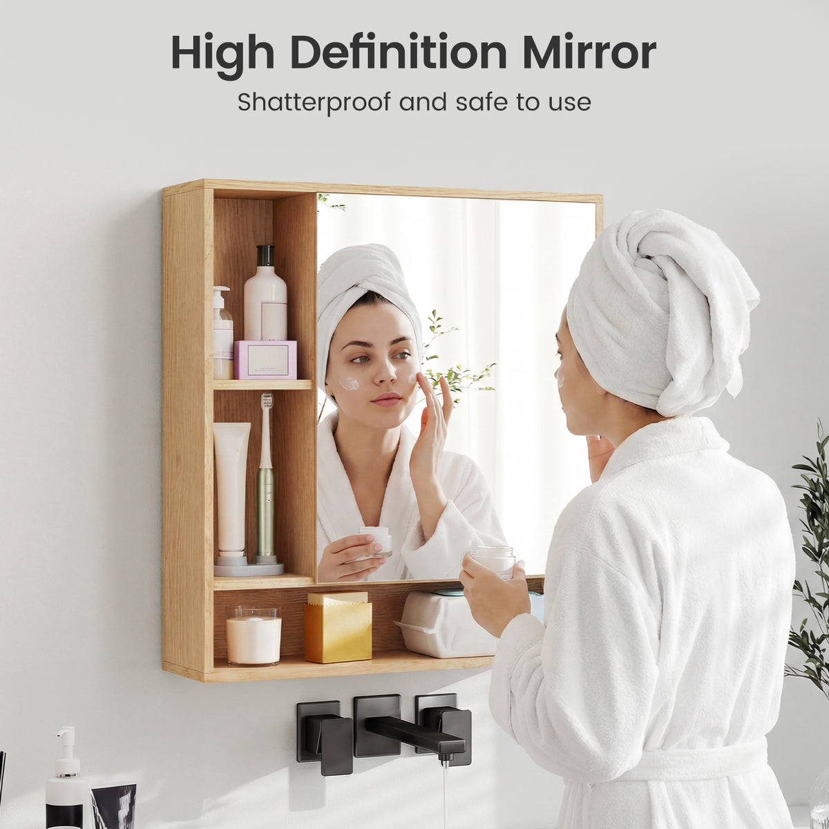 Wall Mounted Mirrored Bathroom Cabinet - Natural 21.5" x 24"-Wall Cabinets-DECOROLALA