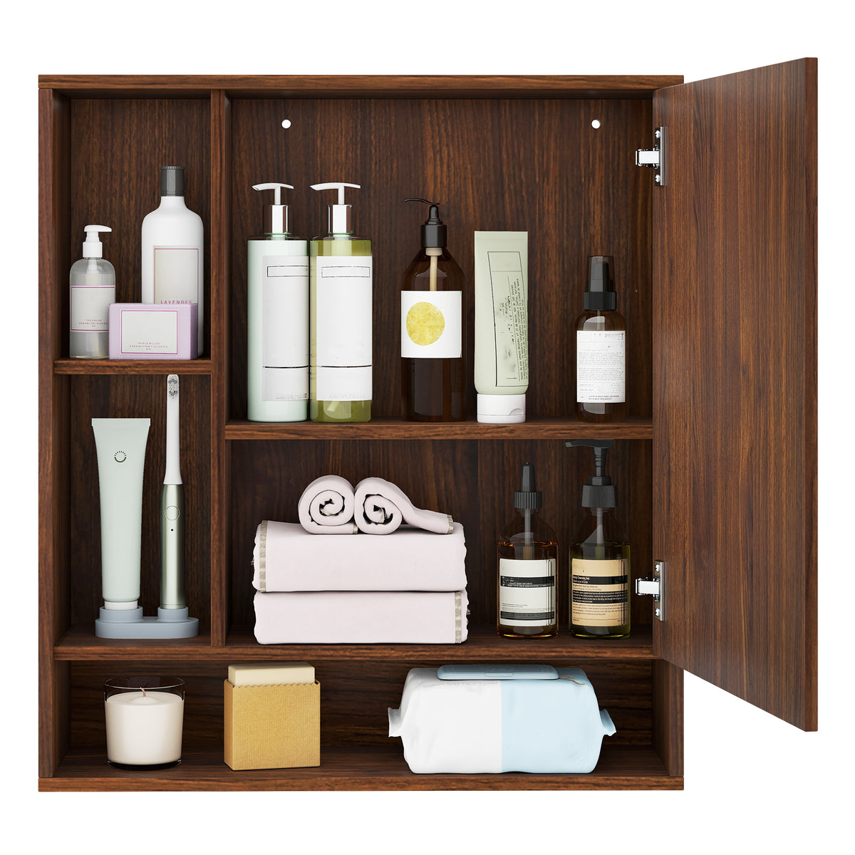 Wall Mounted Mirrored Bathroom Cabinet - Walnut 21.5" x 24"-Wall Cabinets-DECOROLALA