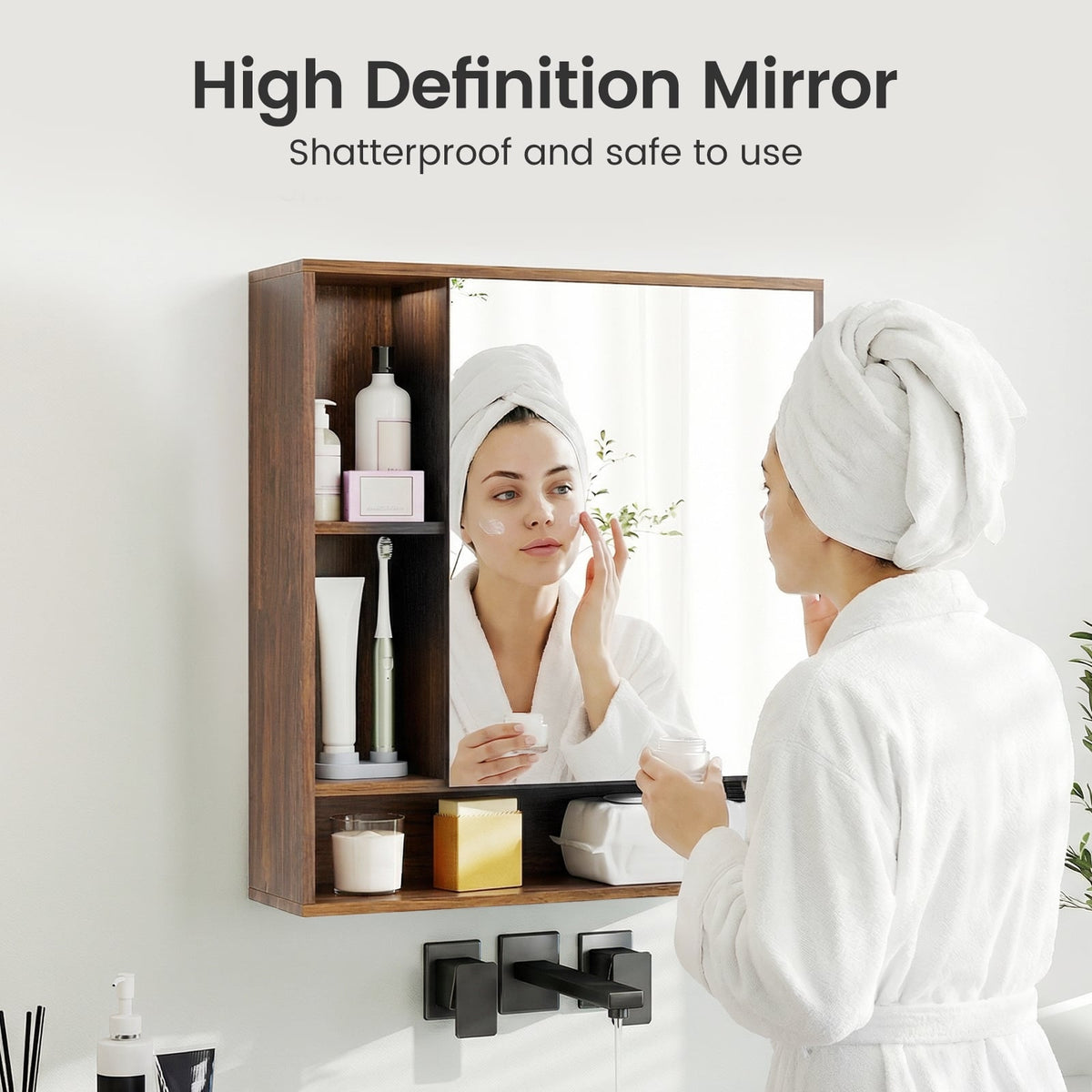 Wall Mounted Mirrored Bathroom Cabinet - Walnut 21.5" x 24"-Wall Cabinets-DECOROLALA