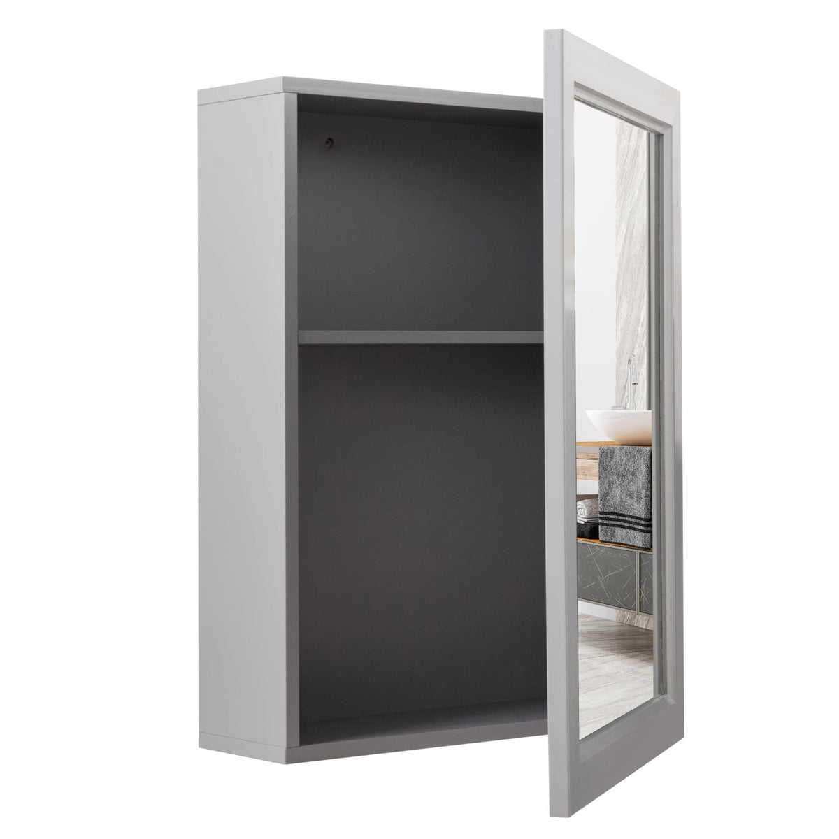Wall-Mounted Mirrored Medicine Cabinet-Gray-Wall Cabinets-DECOROLALA