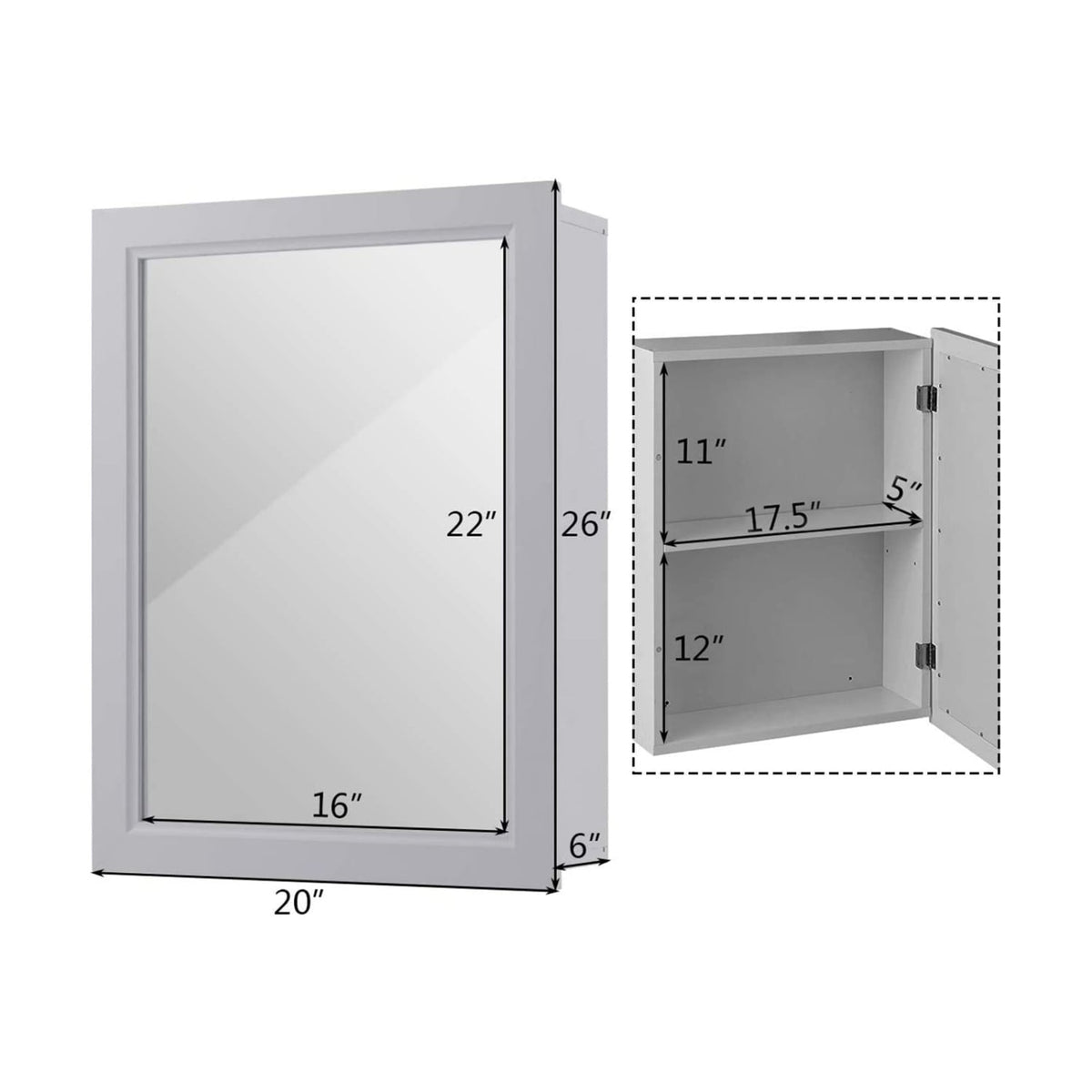 Wall-Mounted Mirrored Medicine Cabinet-Gray-Wall Cabinets-DECOROLALA
