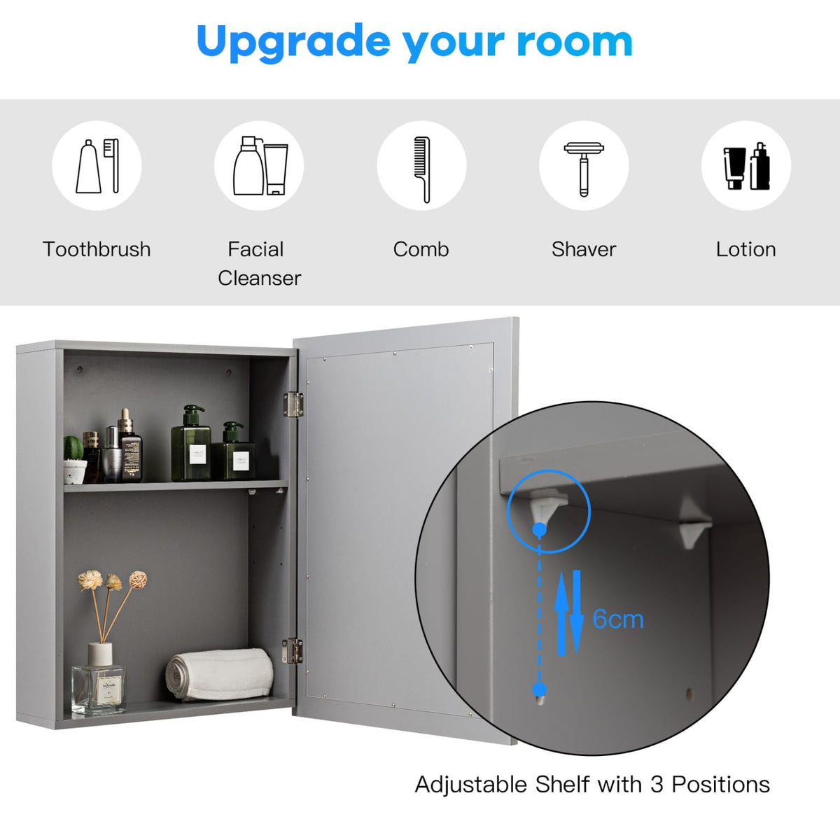 Wall-Mounted Mirrored Medicine Cabinet-Gray-Wall Cabinets-DECOROLALA