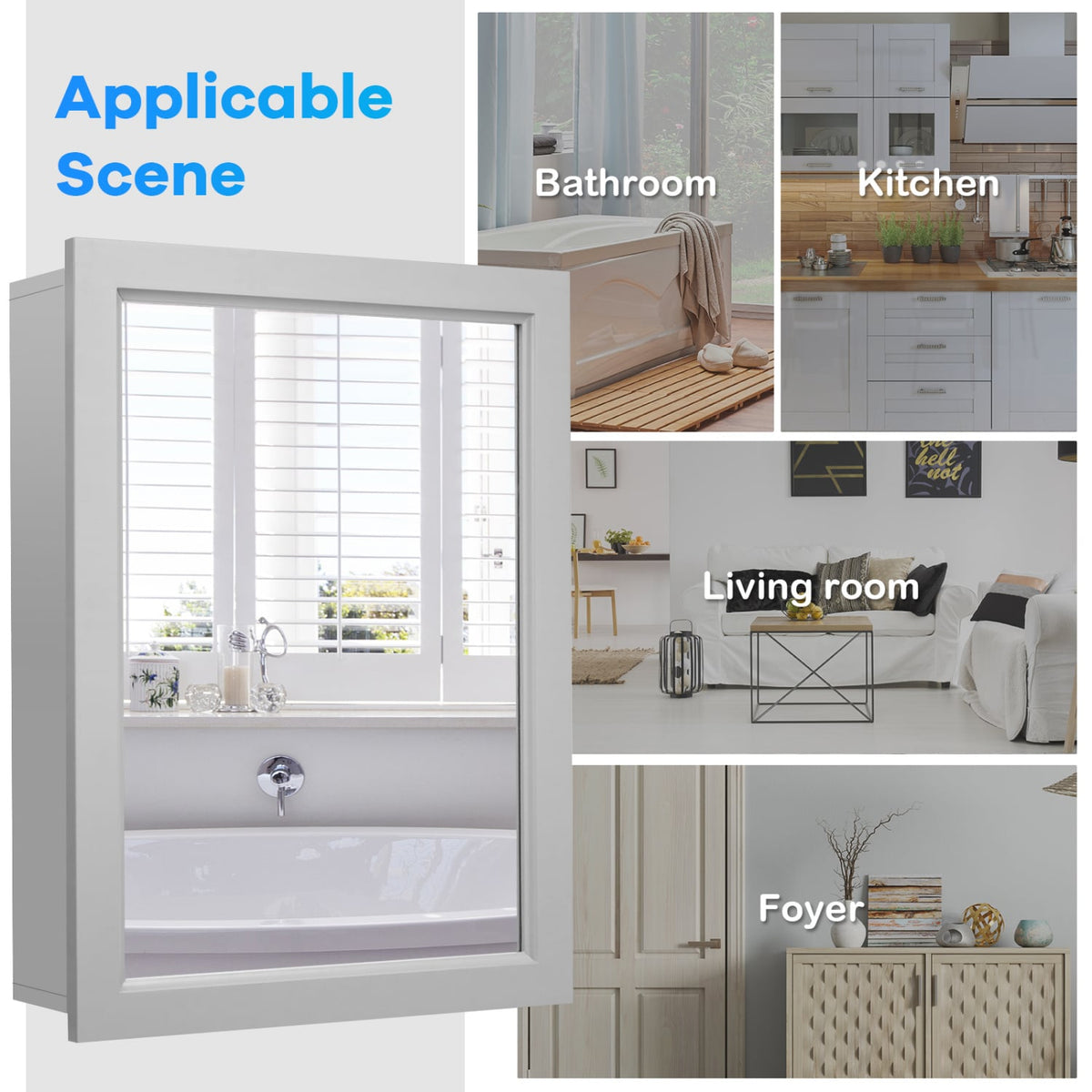 Wall-Mounted Mirrored Medicine Cabinet-Gray-Wall Cabinets-DECOROLALA