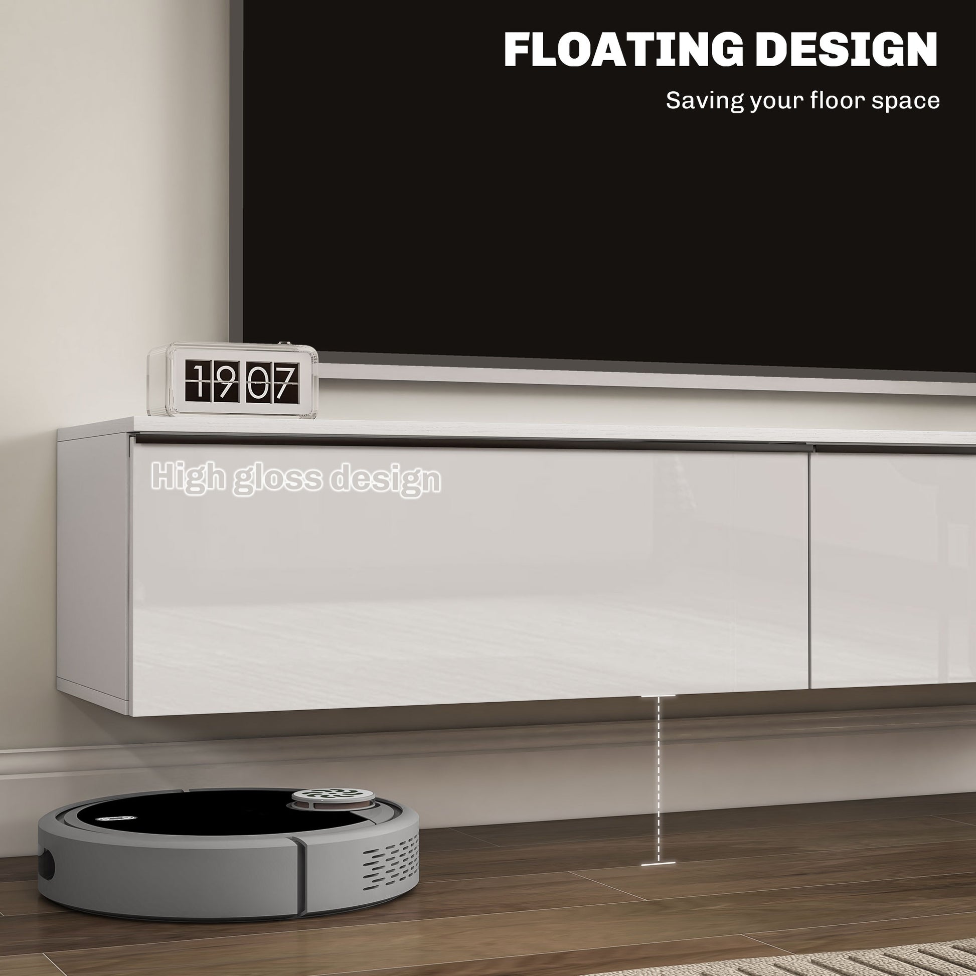 Wall Mounted TV Stand, Floating TV Cabinet for up to 70" TVs with Storage, High Gloss Effect, White-Home Furnishings > Living Room Furniture > TV¬†Stands-DECOROLALA