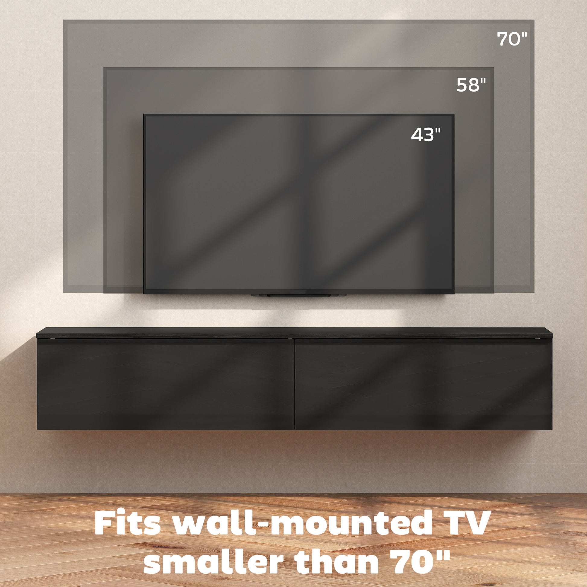 Wall Mounted TV Stand, Floating TV Cabinet with Storage, for TVs up to 70", High Gloss Effect, Black-Home Furnishings > Living Room Furniture > TV¬†Stands-DECOROLALA