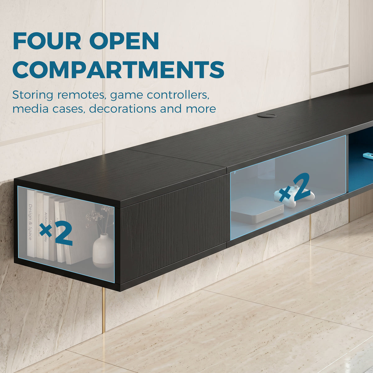 Wall-Mounted TV Stand with RGB LED Lights - Black 70"-Home Furnishings > Living Room Furniture > TV¬†Stands-DECOROLALA
