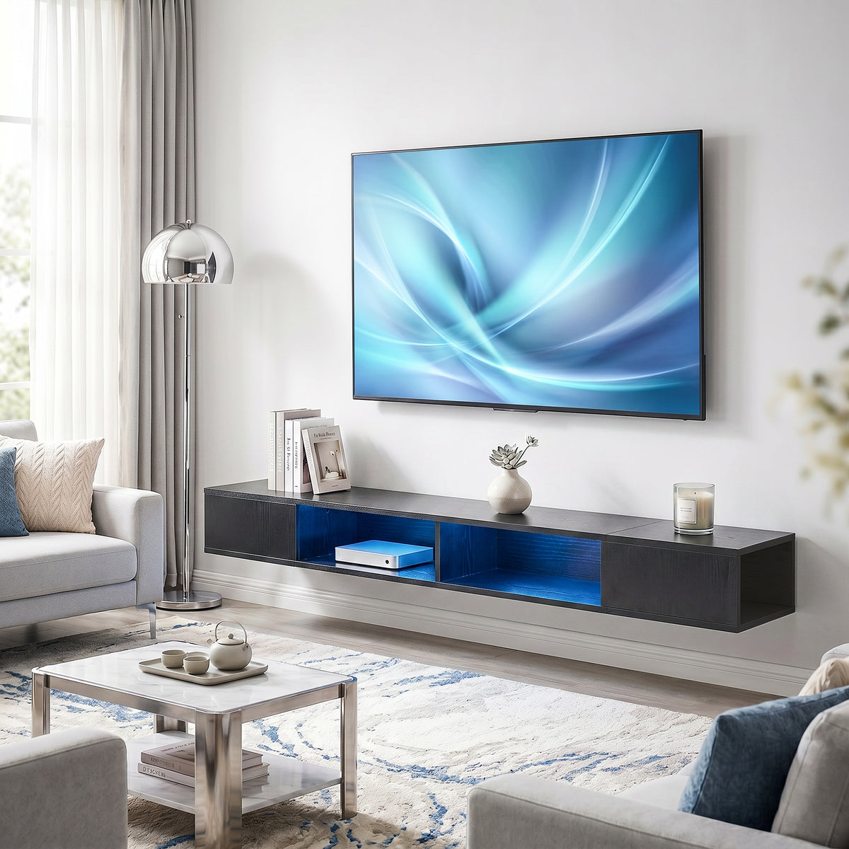 Wall-Mounted TV Stand with RGB LED Lights - Black 70"-Home Furnishings > Living Room Furniture > TV¬†Stands-DECOROLALA