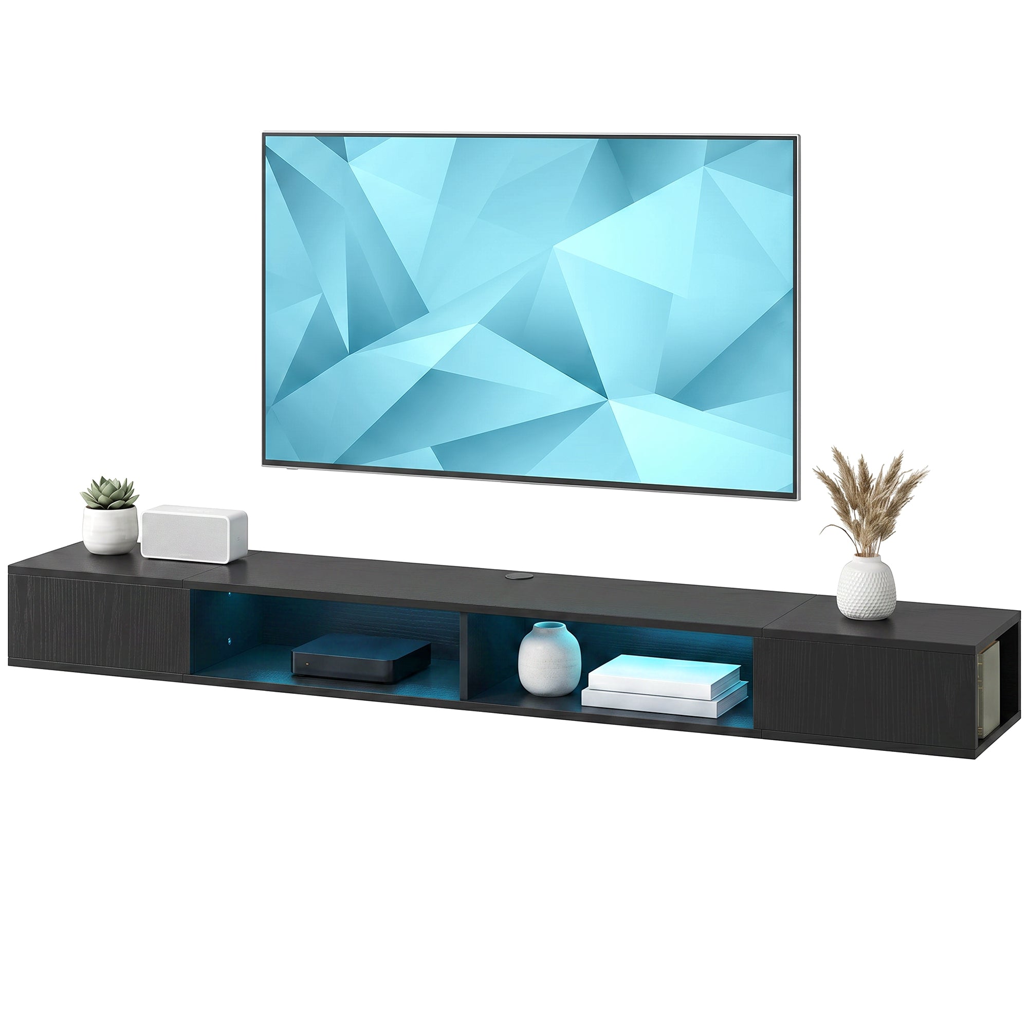 Wall-Mounted TV Stand with RGB LED Lights - Black 70"-Home Furnishings > Living Room Furniture > TV¬†Stands-DECOROLALA