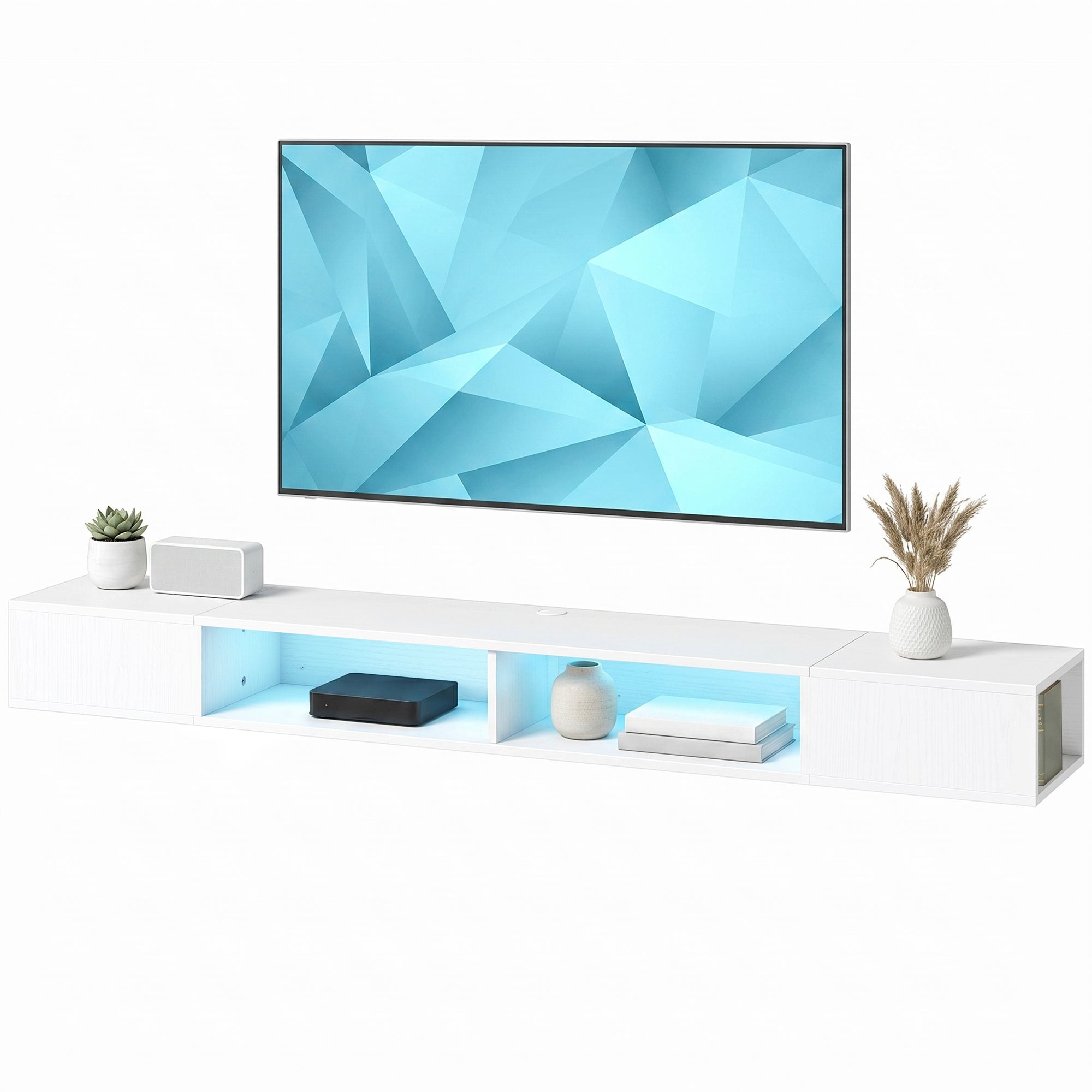 Wall-Mounted TV Stand with RGB LED Lights - White 70"-Home Furnishings > Living Room Furniture > TV¬†Stands-DECOROLALA