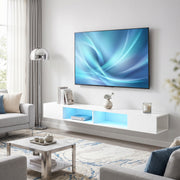 Wall-Mounted TV Stand with RGB LED Lights - White 70"-TV Stands-DECOROLALA