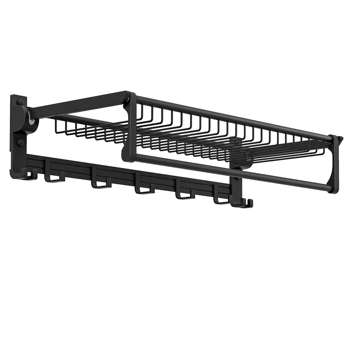 Wall Mounted Towel Shelf with Adjustable Towel Bar and Movable Hooks No Assembly Required-Towel Racks-DECOROLALA
