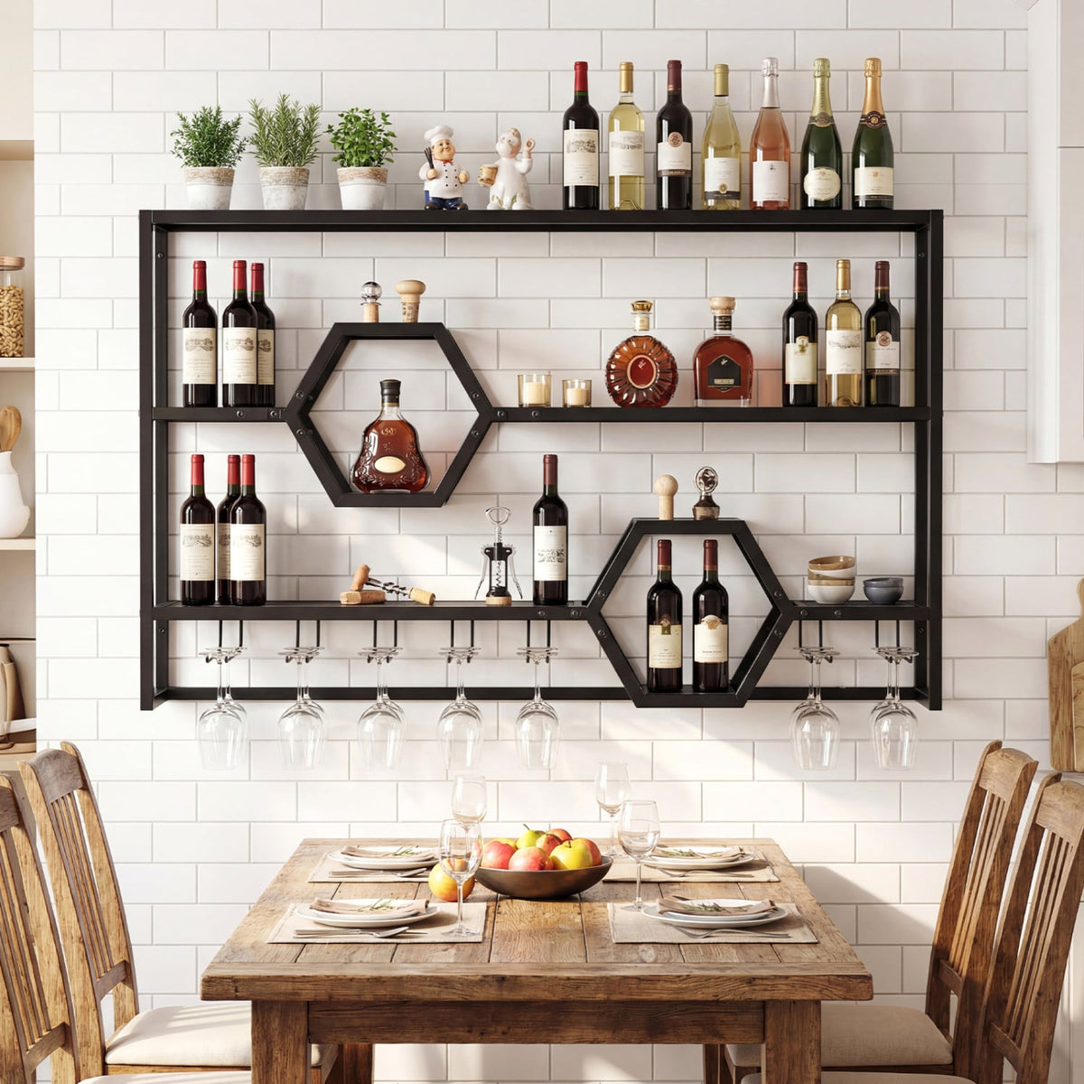 Wall Mounted Wine Rack 47" Large Floating Bar Shelves-Black-Wine Racks-DECOROLALA