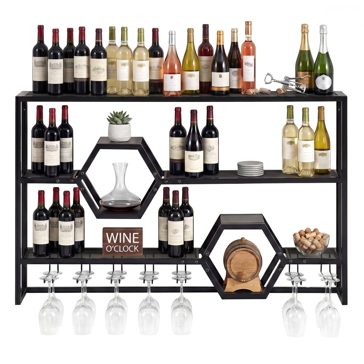 Wall Mounted Wine Rack 47" Large Floating Bar Shelves-Black-Wine Racks-DECOROLALA