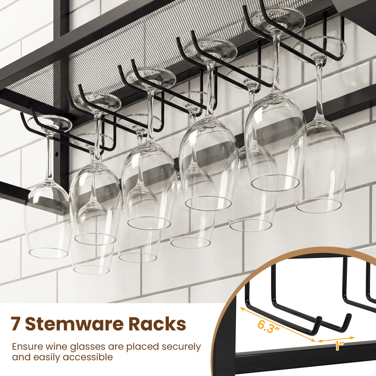 Wall Mounted Wine Rack 47" Large Floating Bar Shelves-Black-Wine Racks-DECOROLALA