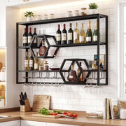Wall Mounted Wine Rack 47" Large Floating Bar Shelves-Black-Wine Racks-DECOROLALA