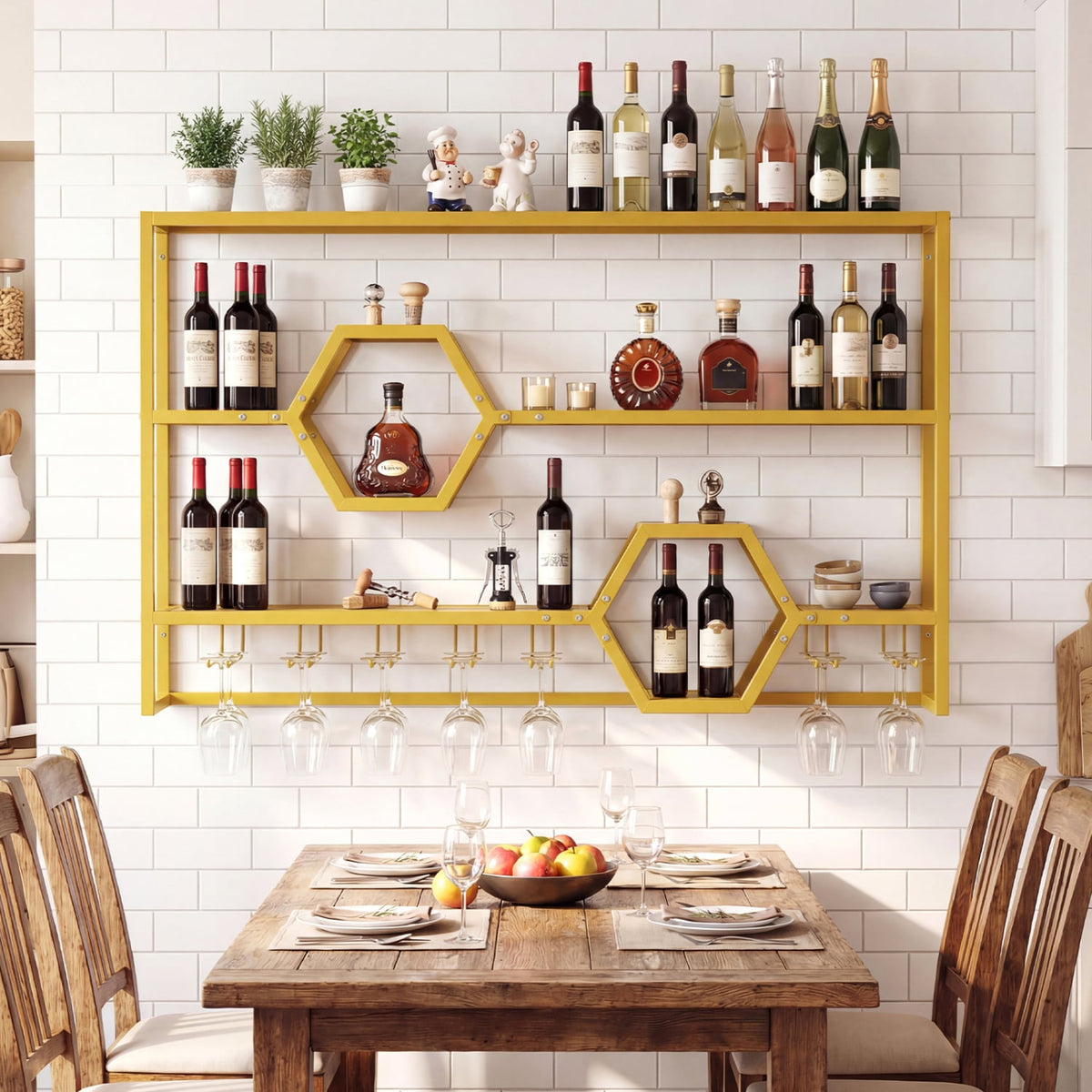 Wall Mounted Wine Rack 47" Large Floating Bar Shelves-Gold-Wine Racks-DECOROLALA