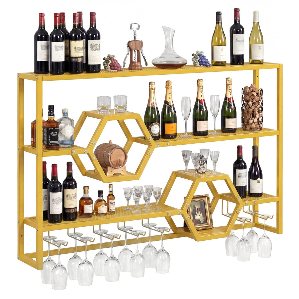 Wall Mounted Wine Rack 47" Large Floating Bar Shelves-Gold-Wine Racks-DECOROLALA