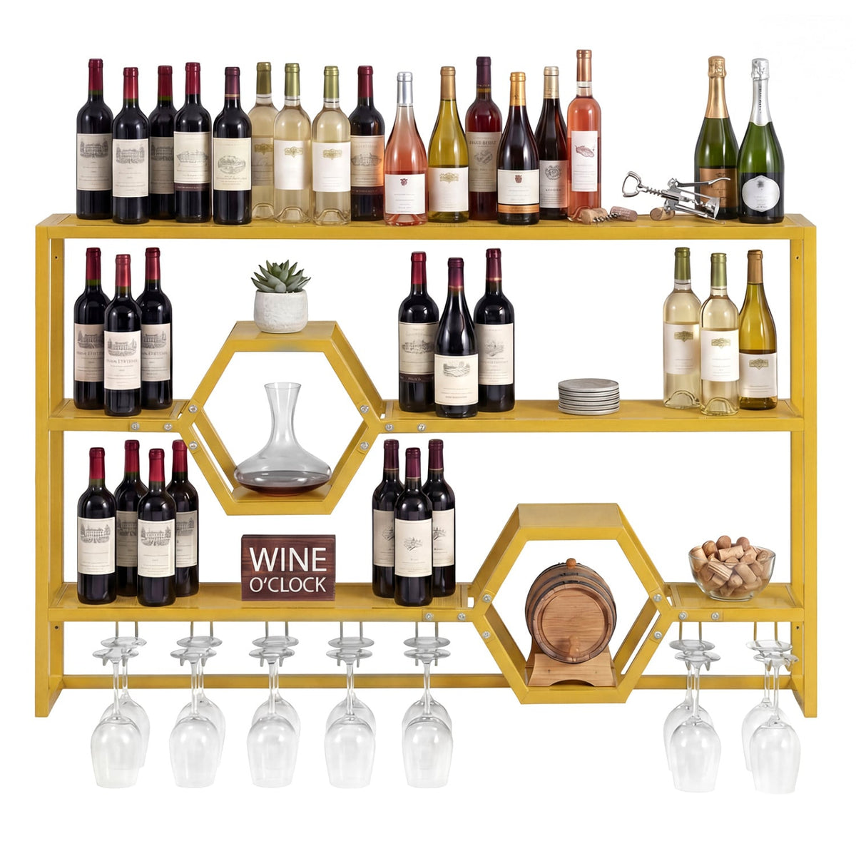 Wall Mounted Wine Rack 47" Large Floating Bar Shelves-Gold-Wine Racks-DECOROLALA