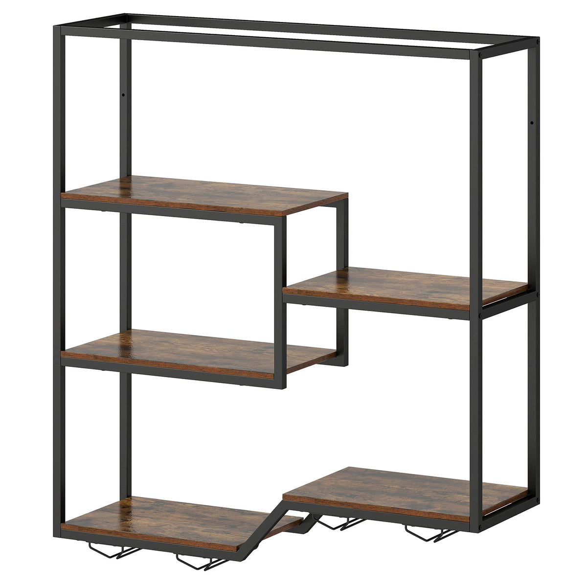 Wall Mounted Wine Rack 6-Tier Hanging Bar Shelf with Bottle Display Shelf and Glass Holder-Rustic Brown-Wine Racks-DECOROLALA