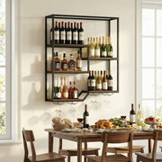 Wall Mounted Wine Rack 6-Tier Hanging Bar Shelf with Bottle Display Shelf and Glass Holder-Rustic Brown-Wine Racks-DECOROLALA