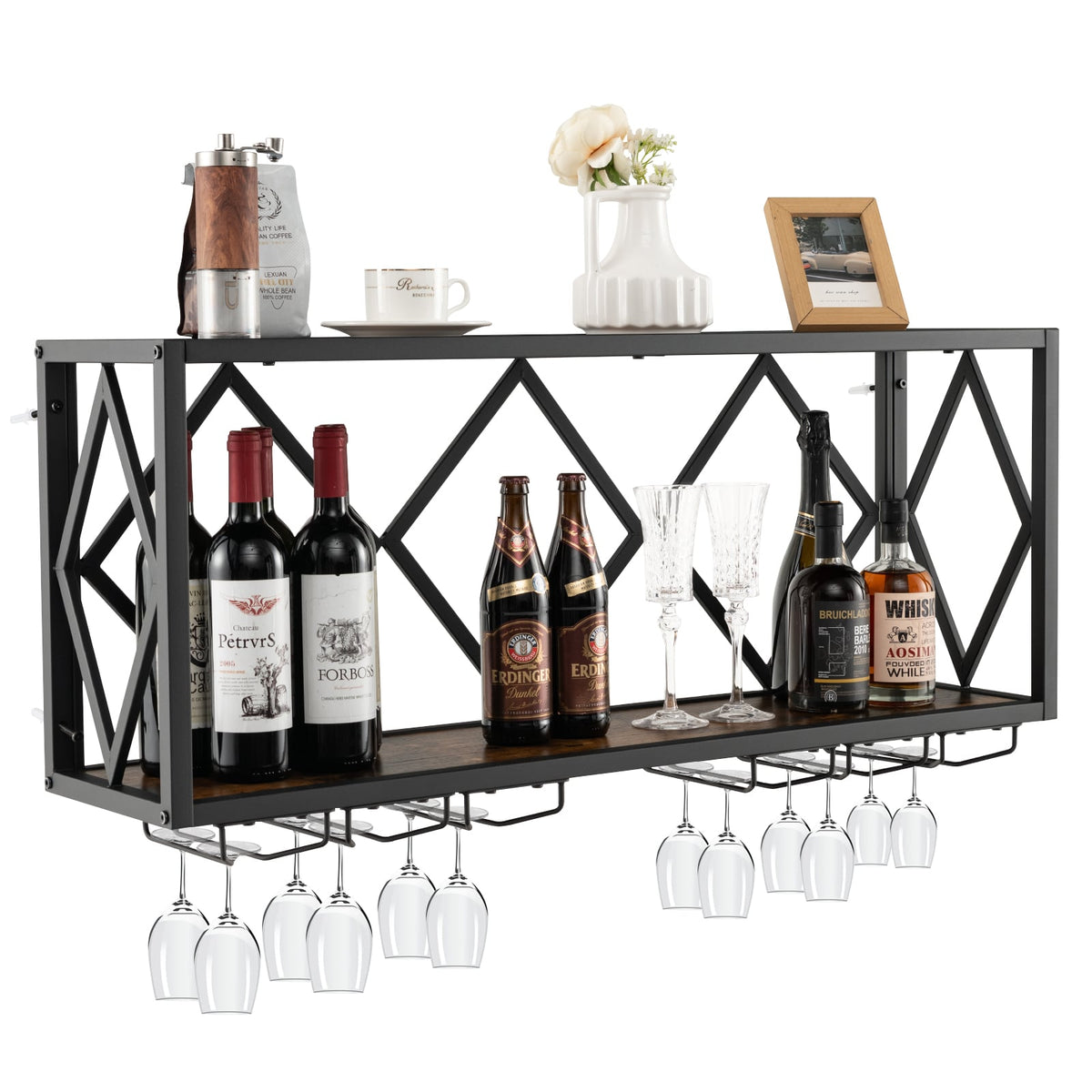 Wall Mounted Wine Rack for 39 Bottles and 12 Glasses-Wine Racks-DECOROLALA
