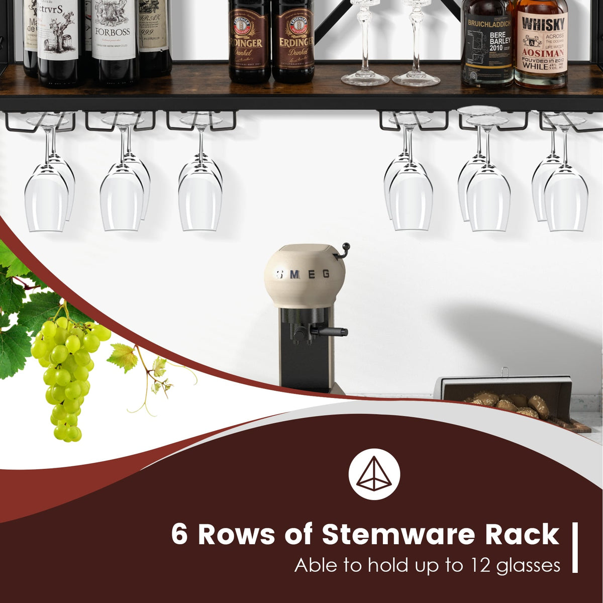 Wall Mounted Wine Rack for 39 Bottles and 12 Glasses – DECOROLALA
