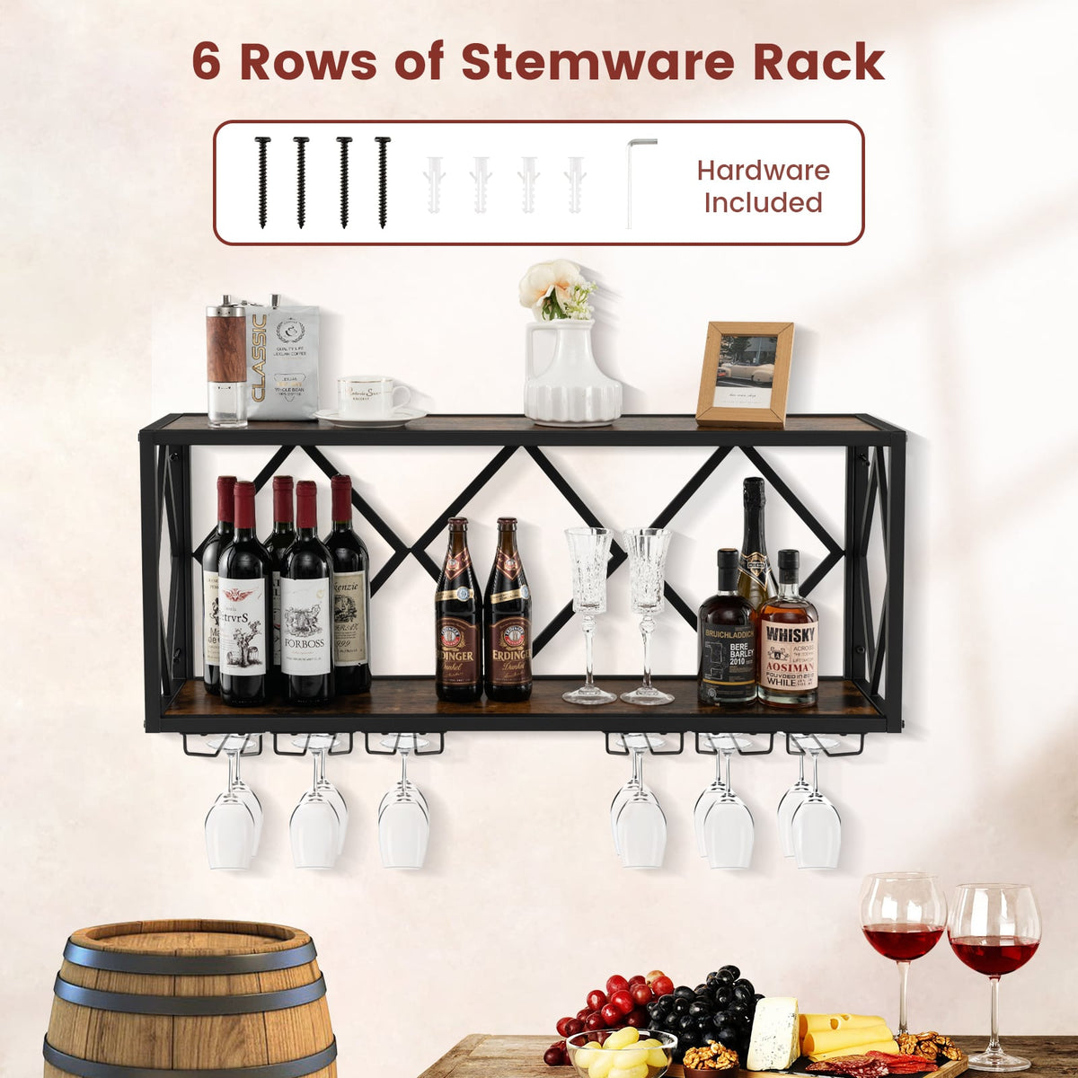 Wall Mounted Wine Rack for 39 Bottles and 12 Glasses – DECOROLALA