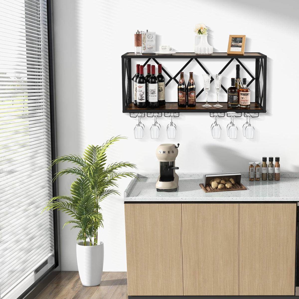Wall Mounted Wine Rack for 39 Bottles and 12 Glasses-Wine Racks-DECOROLALA
