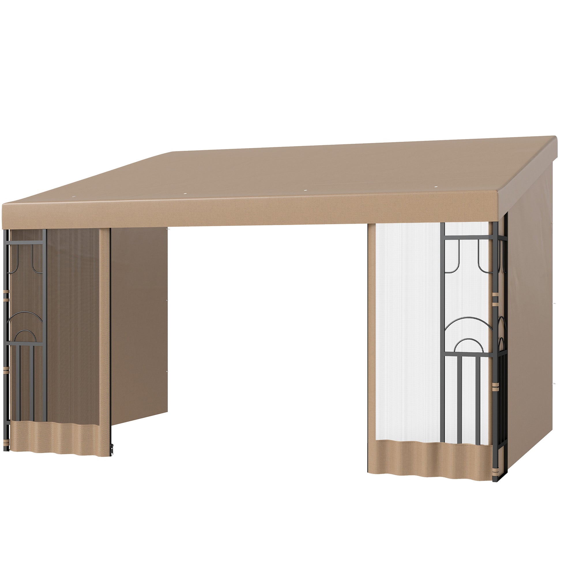 Wall Pergola 10' x 13' Khaki with Curtains-DECOROLALA