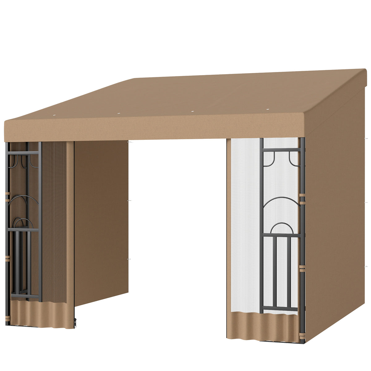 Wall Pergola 10'x10' Khaki with Curtains-Pergolas-DECOROLALA