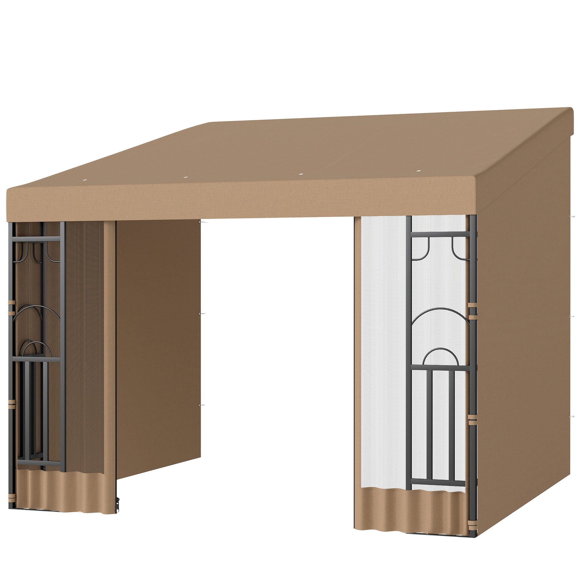 Wall Pergola 10'x10' Khaki with Curtains-DECOROLALA