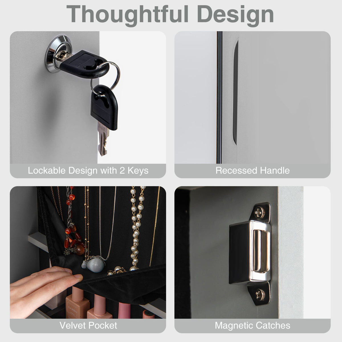 Wall and Door Mounted Mirrored Jewelry Cabinet with Lights-Gray-Jewelry Armoires-DECOROLALA