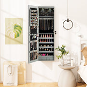 Wall and Door Mounted Mirrored Jewelry Cabinet with Lights-Gray-Jewelry Armoires-DECOROLALA