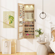 Wall and Door Mounted Mirrored Jewelry Cabinet with Lights-Natural-Jewelry Armoires-DECOROLALA