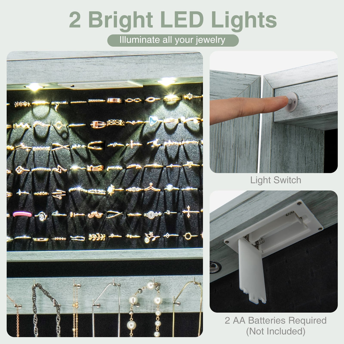 Wall and Door Mounted Mirrored Jewelry Cabinet with Lights-Navy-Jewelry Armoires-DECOROLALA