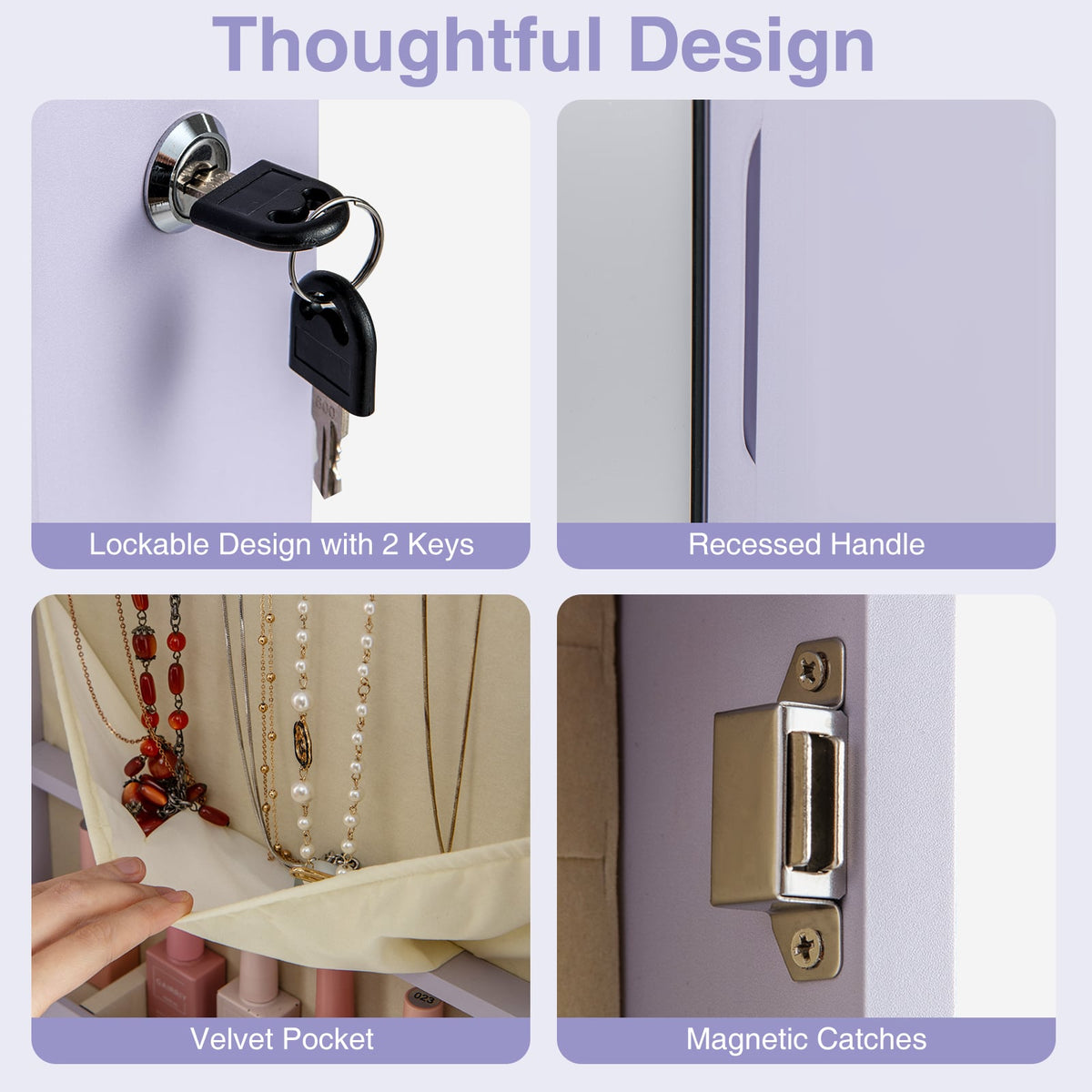 Wall and Door Mounted Mirrored Jewelry Cabinet with Lights-Purple-Jewelry Armoires-DECOROLALA
