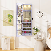Wall and Door Mounted Mirrored Jewelry Cabinet with Lights-Purple-Jewelry Armoires-DECOROLALA