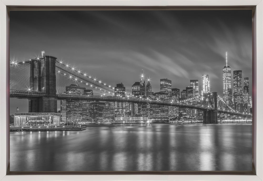 Wall art-BROOKLYN BRIDGE Nightly Impressions - Monochrome-Canvas Print-DECOROLALA