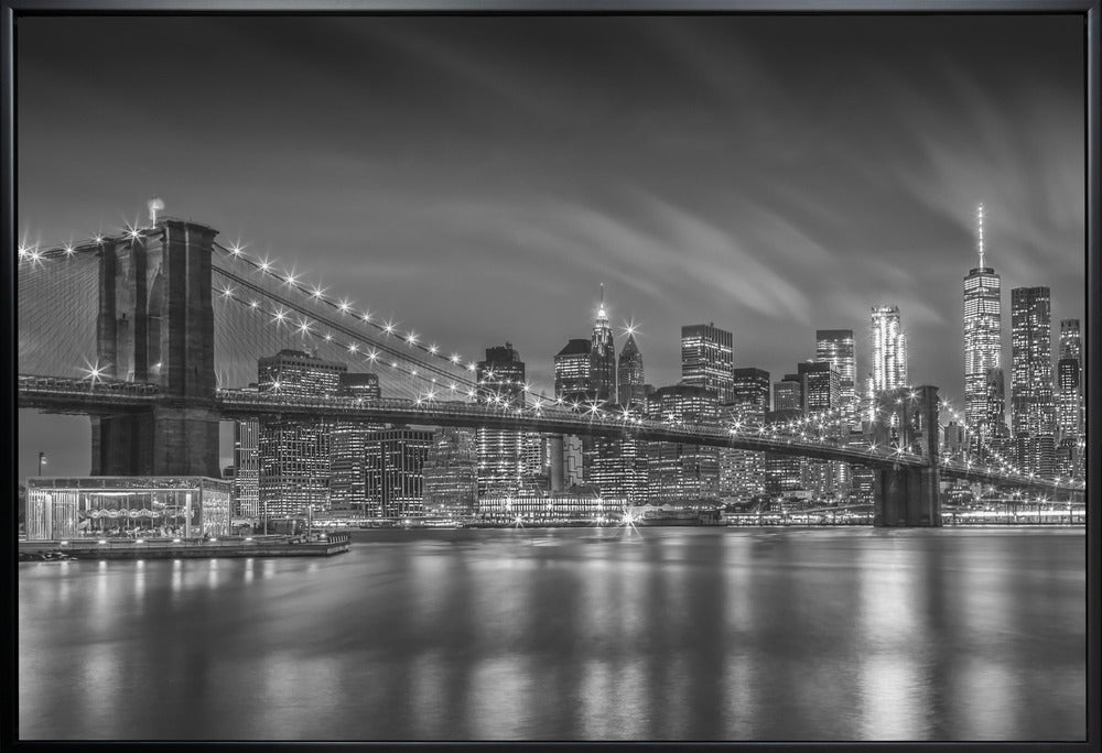 Wall art-BROOKLYN BRIDGE Nightly Impressions - Monochrome-Canvas Print-DECOROLALA